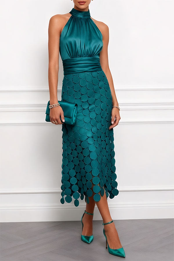 Landry | Halter Neck Textured Midi Dress