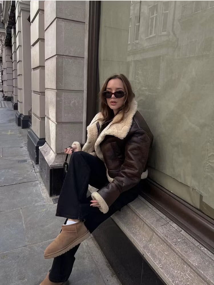 Colette | Women's Shearling Trim Aviator Jacket