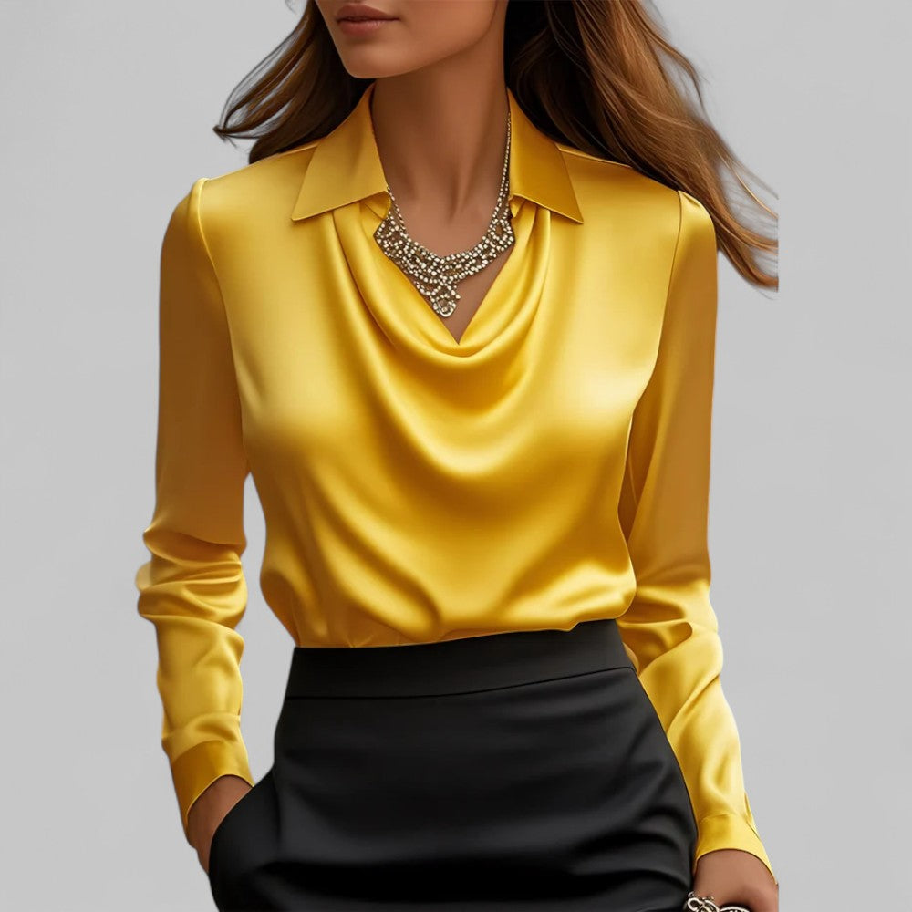 Serena | Women’s Draped Long Sleeve Satin Blouse