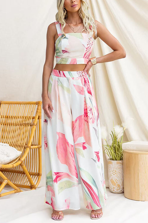 Adelaide | Women's Printed Crop Top & Wide-Leg Pant Set