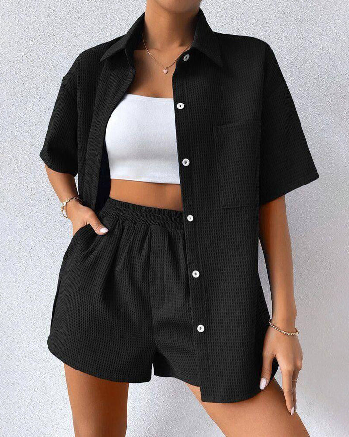 Camille | Women's Short-Sleeve Button-Up Shirt & Shorts Set