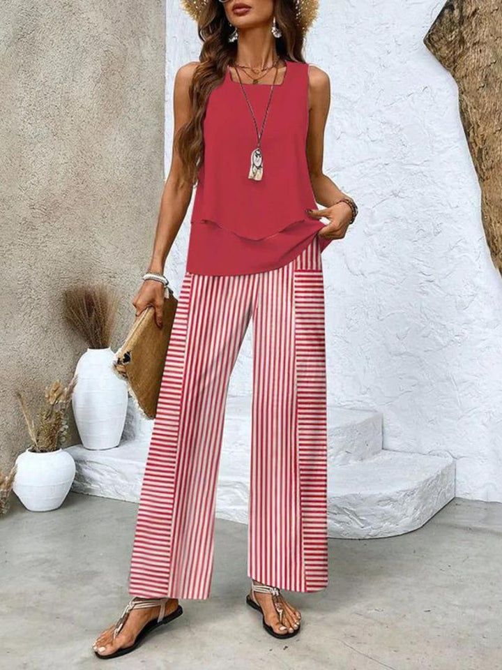 Averie | Elegant Layered Wide Leg Two Piece Summer Set