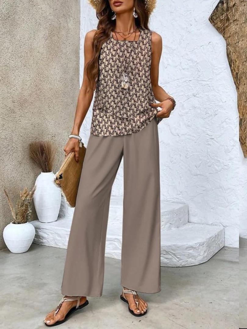 Averie | Elegant Layered Wide Leg Two Piece Summer Set