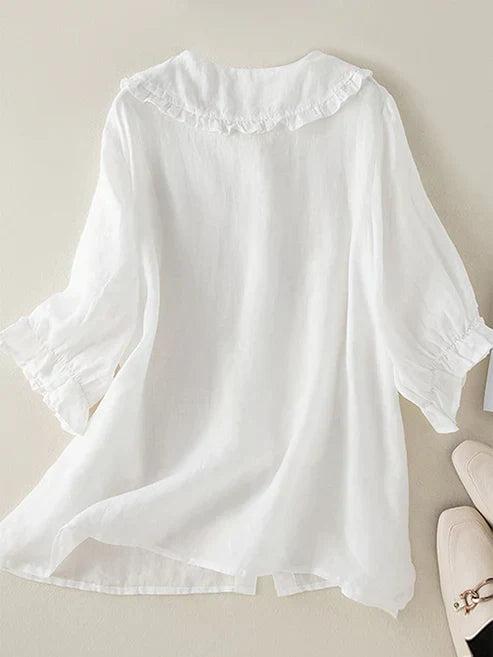 Skylar | Women's Linen Loose Peter Pan Ruffle Neck Shirt