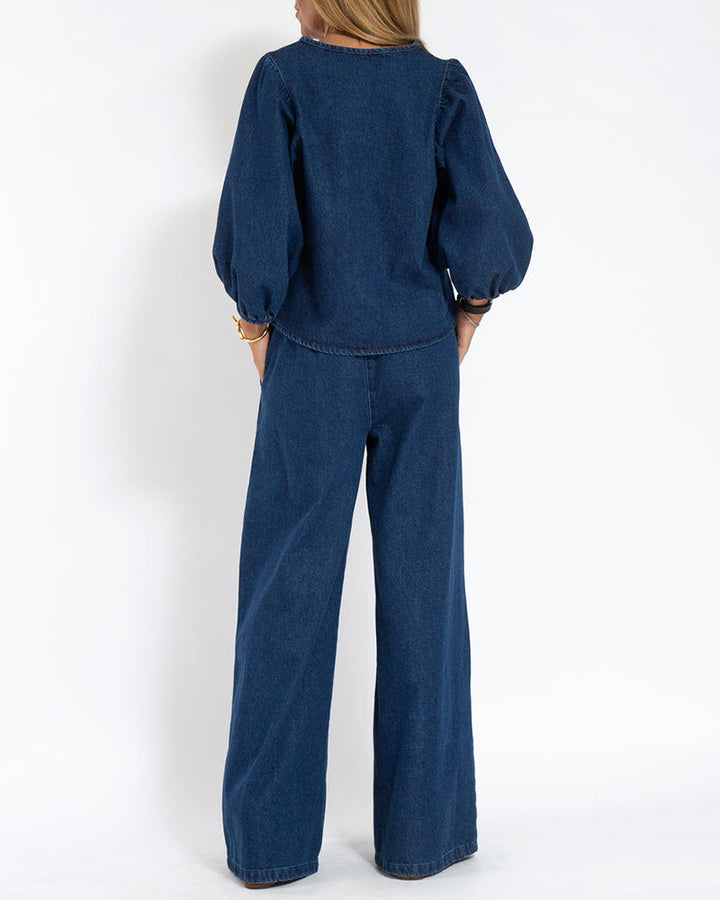 Adeline | Women's Balloon-Sleeve Blouse & Wide-Leg Pant Set