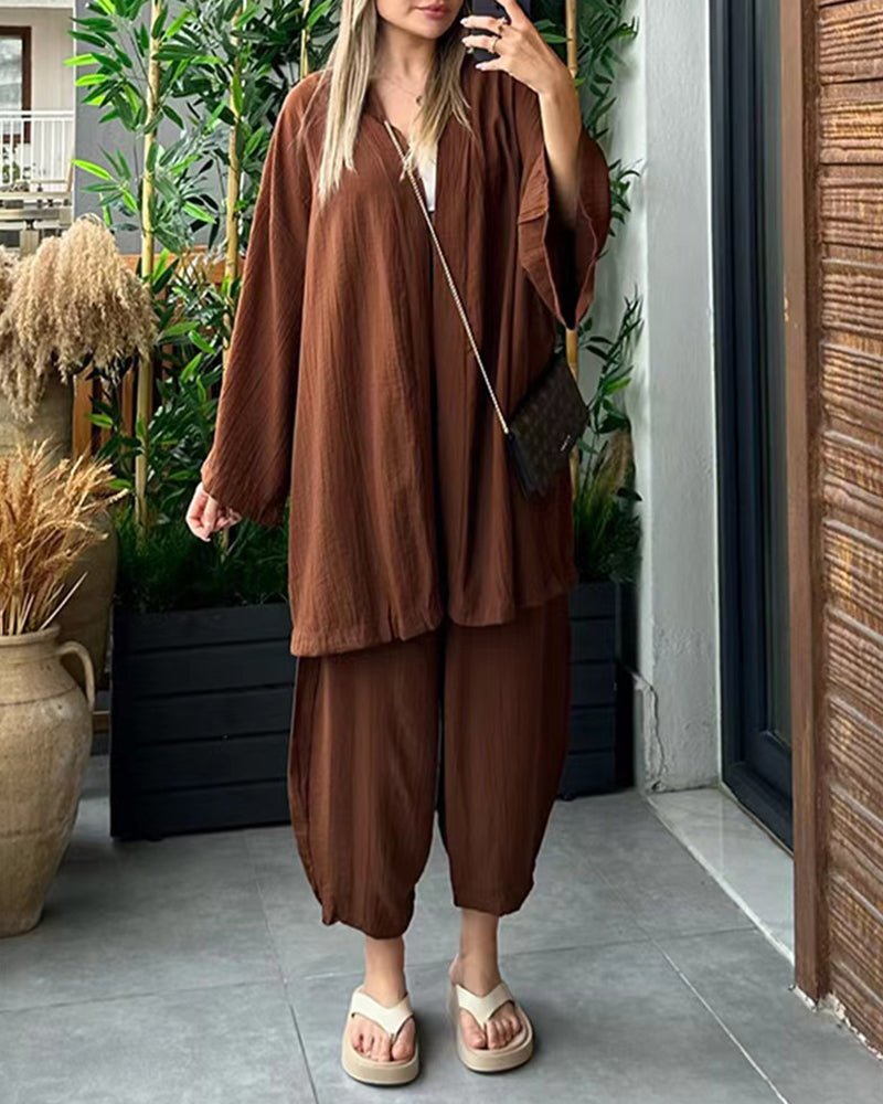 Layla | Women's Kimono Duster & Wide-Leg Pant Set