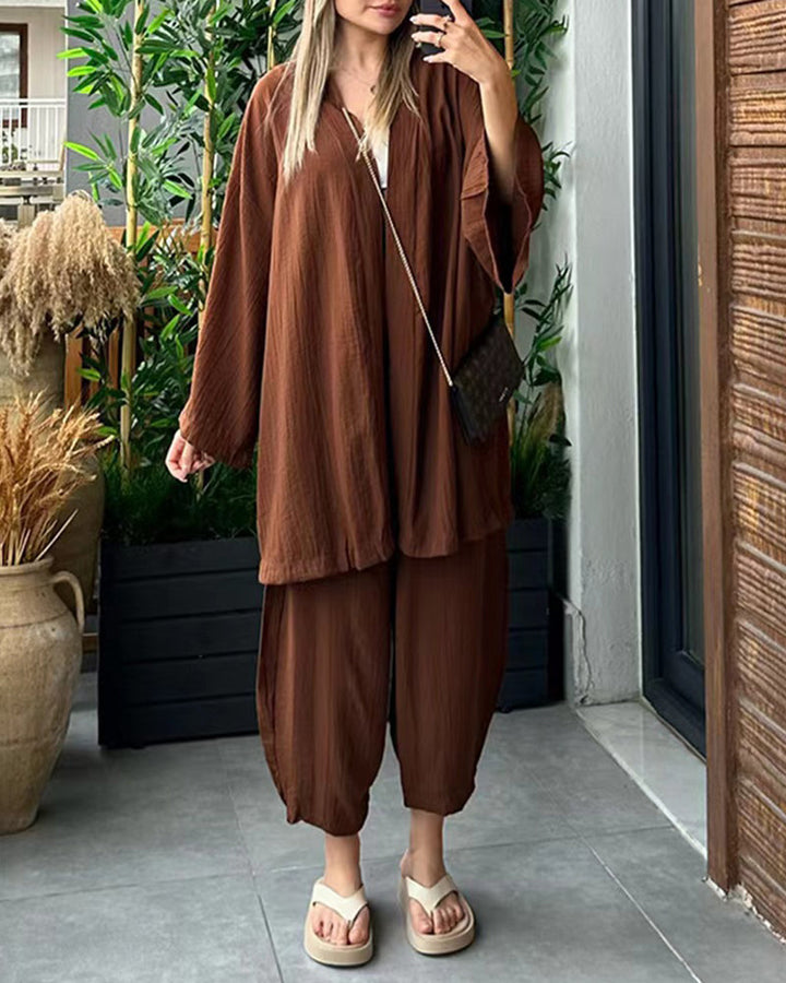 Layla | Women's Kimono Duster & Wide-Leg Pant Set