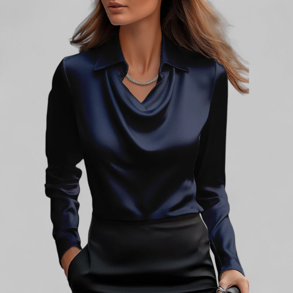 Serena | Women’s Draped Long Sleeve Satin Blouse