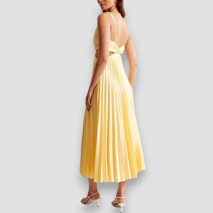 Isabelle | Women's Pleated Deep-V Sleeveless Midi Dress