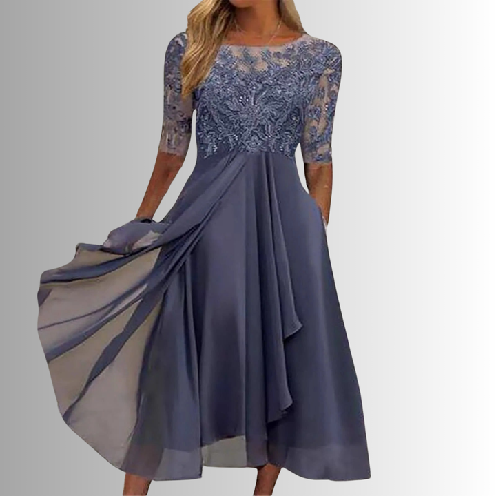 Kira | Lace Bodice Chiffon Midi Dress