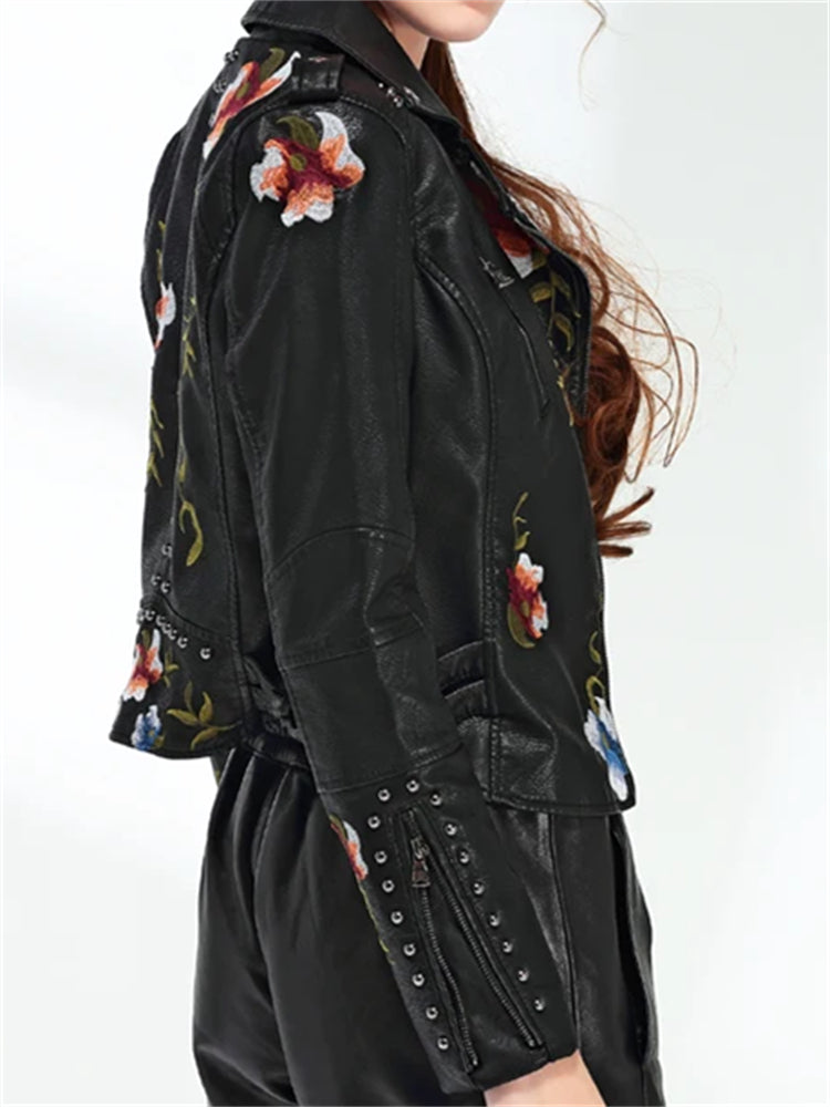 Evangeline | Women's Embroidered Biker Jacket