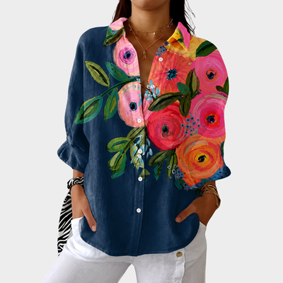 Nia | Painted Floral Button-Down Blouse