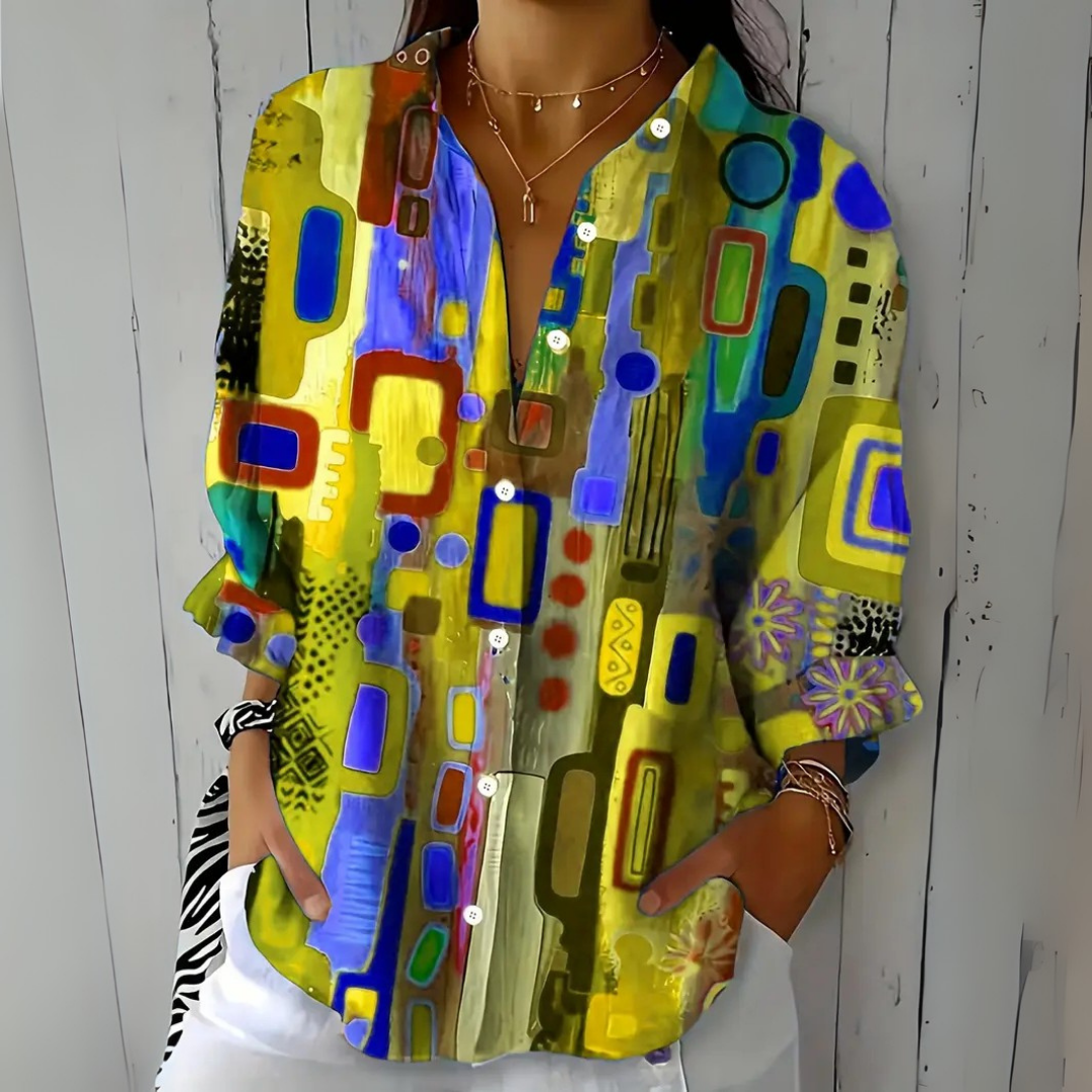Mckenna | Abstract Print Button-Up Blouse