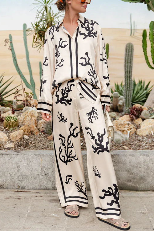 Isabella | Women's Floral Print Shirt & Wide-Leg Pant Set