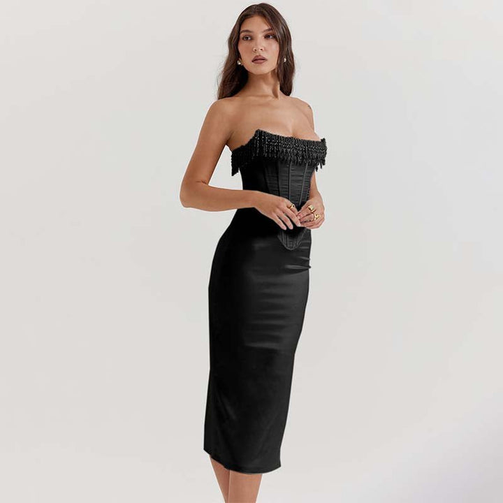 Sharlene | Beaded Corset Midi Dress