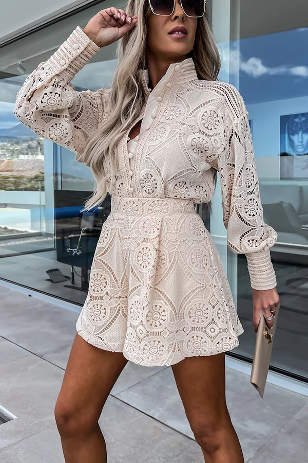 Wrenley | Women's Broderie Lace Shirt & Shorts Set