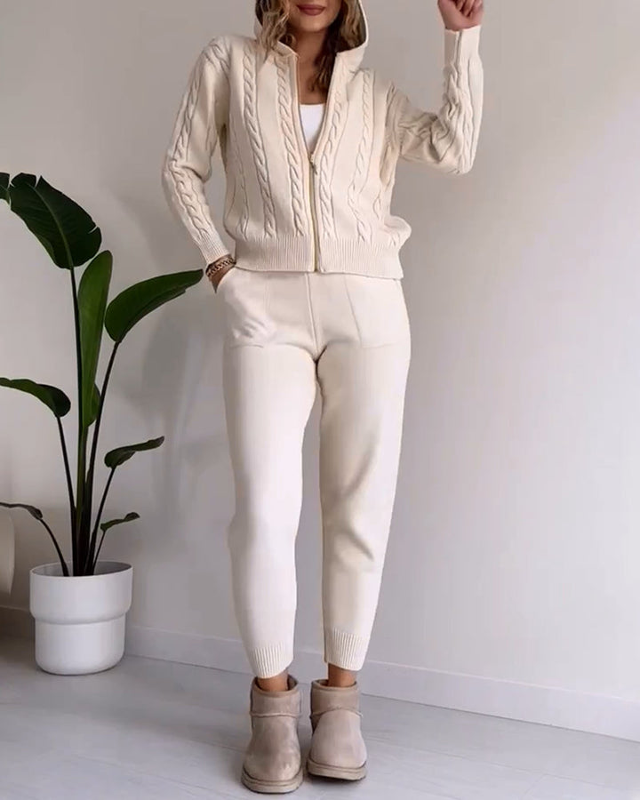 Anouk | Women's Cable-Knit Zip Hoodie & Legging Set