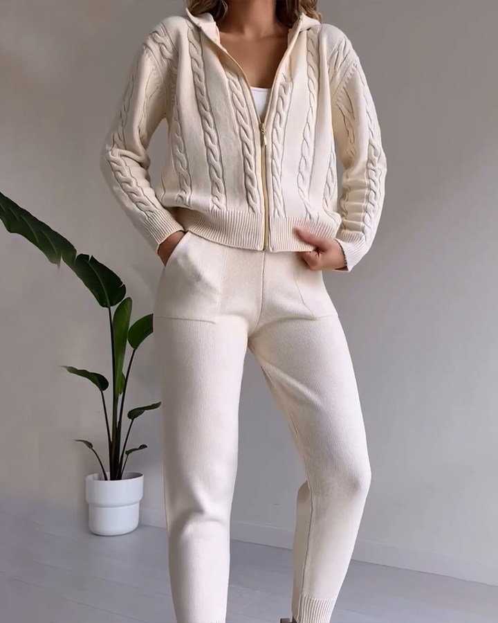 Anouk | Women's Cable-Knit Zip Hoodie & Legging Set