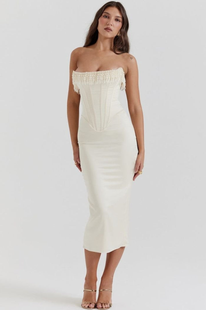 Sharlene | Beaded Corset Midi Dress