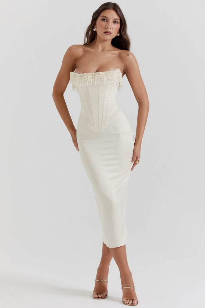 Sharlene | Beaded Corset Midi Dress
