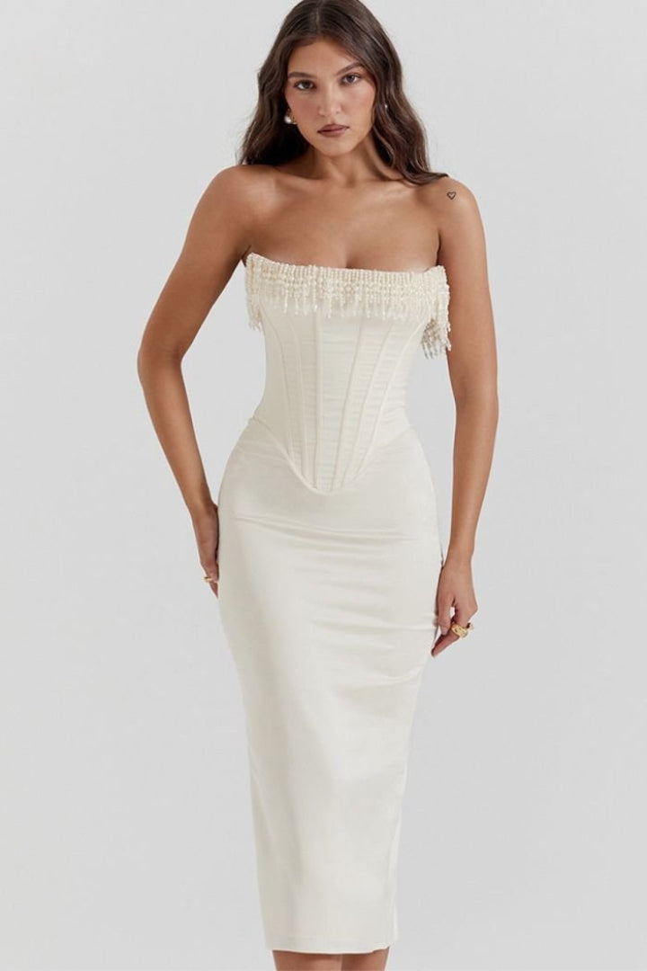 Sharlene | Beaded Corset Midi Dress