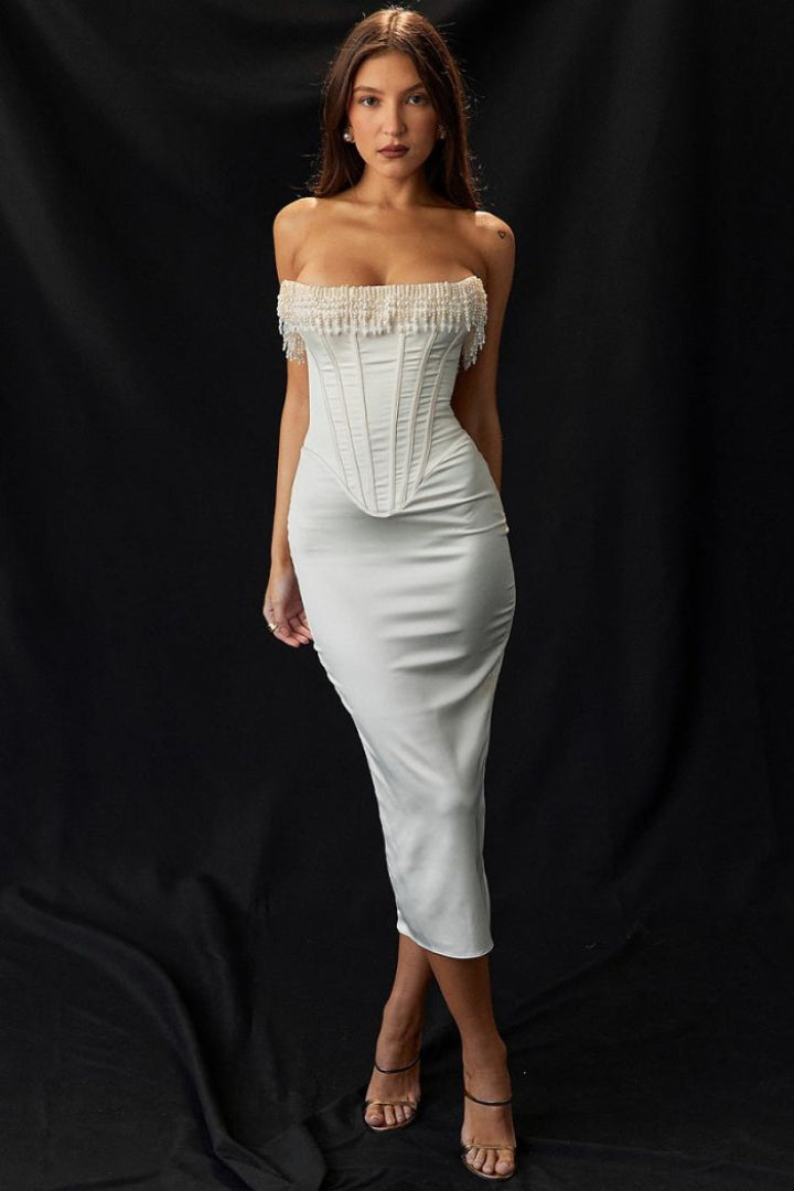 Sharlene | Beaded Corset Midi Dress