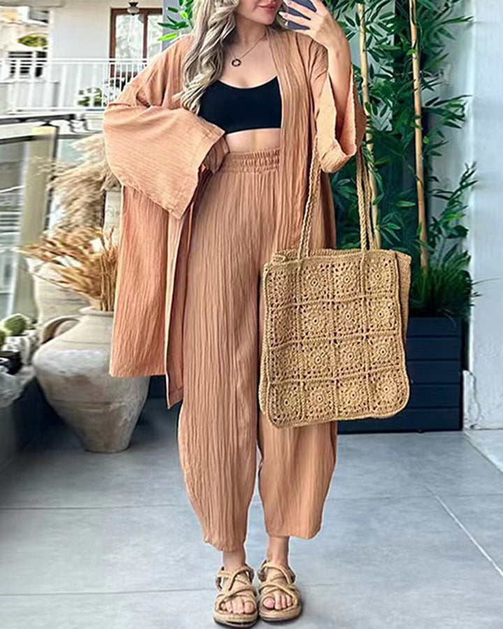 Layla | Women's Kimono Duster & Wide-Leg Pant Set