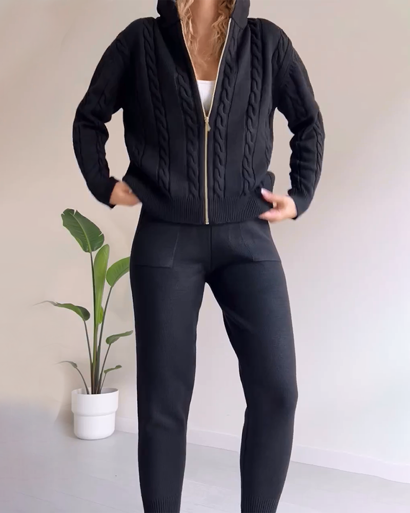 Anouk | Women's Cable-Knit Zip Hoodie & Legging Set