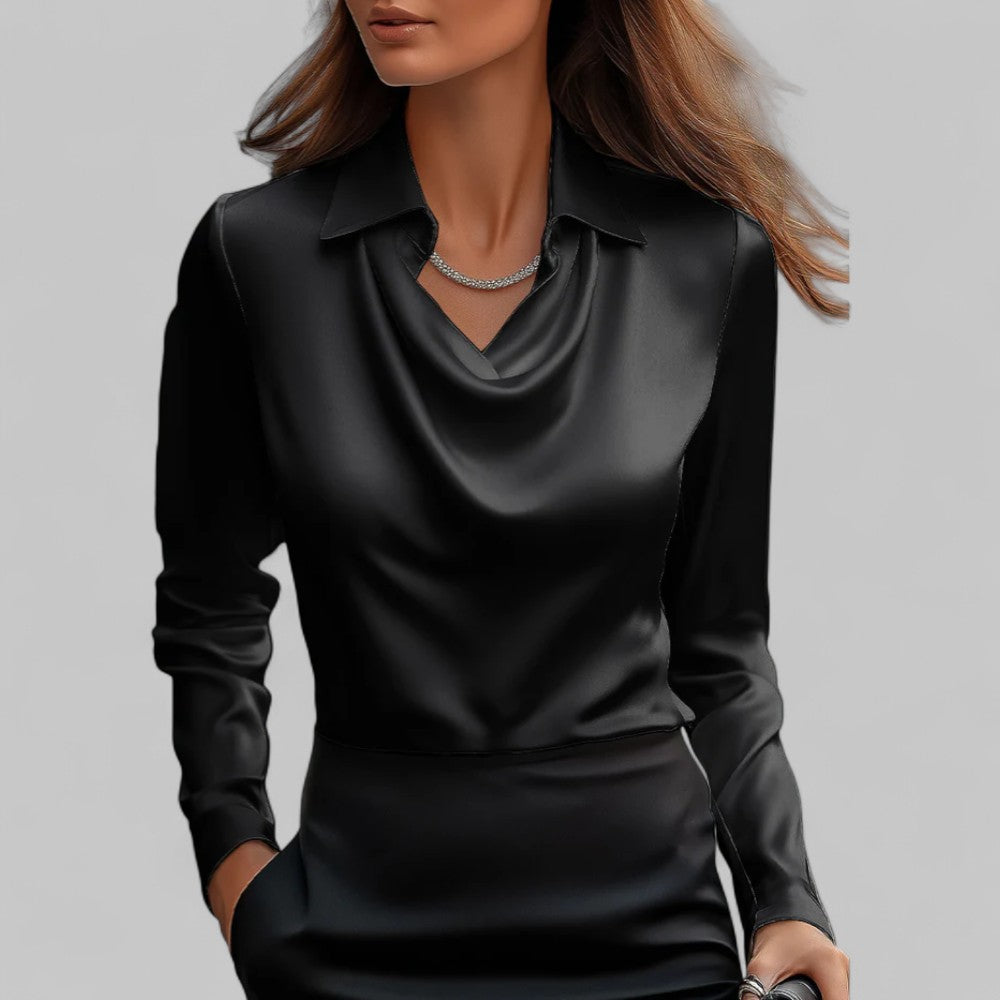 Serena | Women’s Draped Long Sleeve Satin Blouse