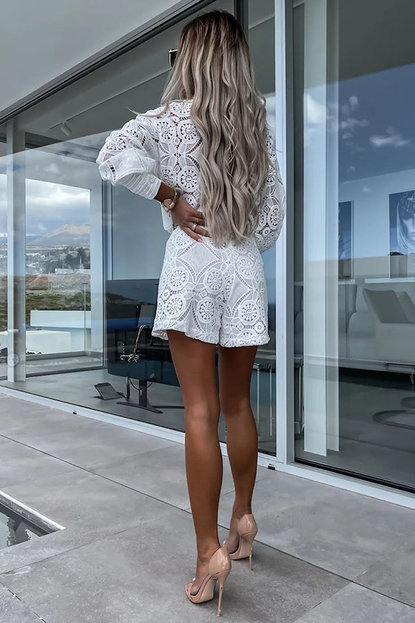 Wrenley | Women's Broderie Lace Shirt & Shorts Set