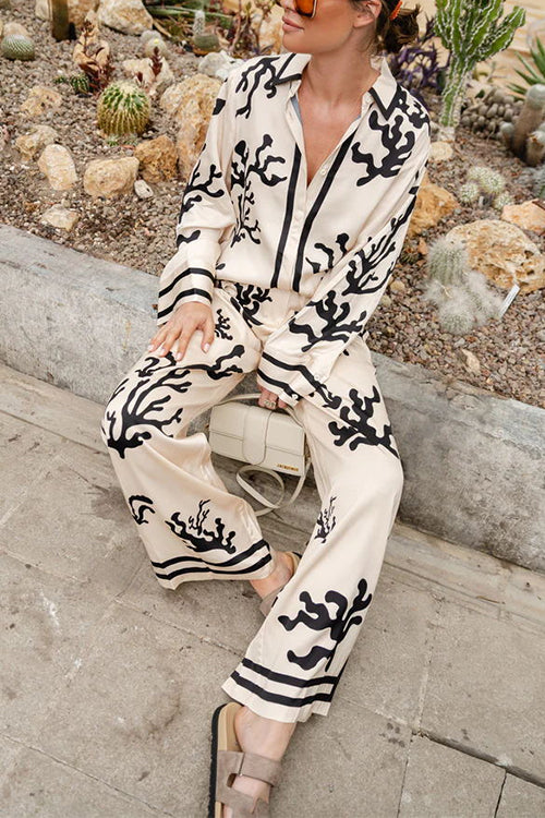 Isabella | Women's Floral Print Shirt & Wide-Leg Pant Set
