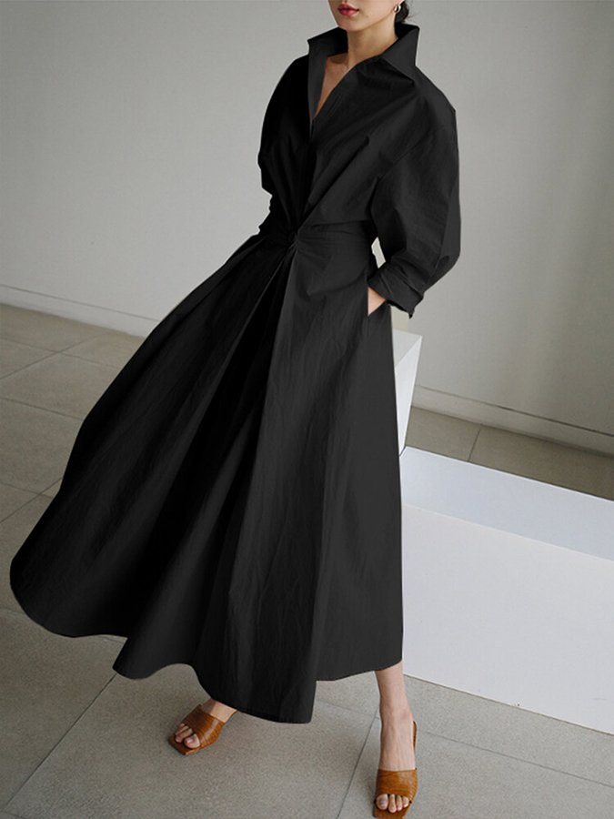 Brynn | Elegant Polo Collar A-Line Maxi Dress