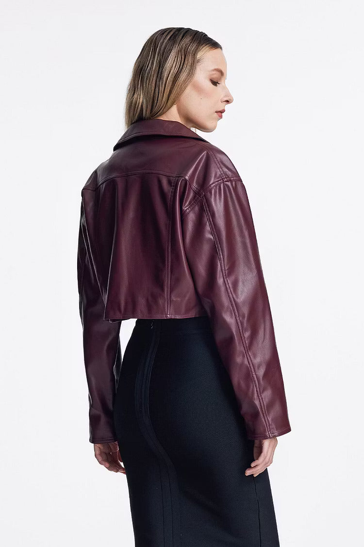 Vivienne | Women's Cropped Faux Leather Bomber Jacket