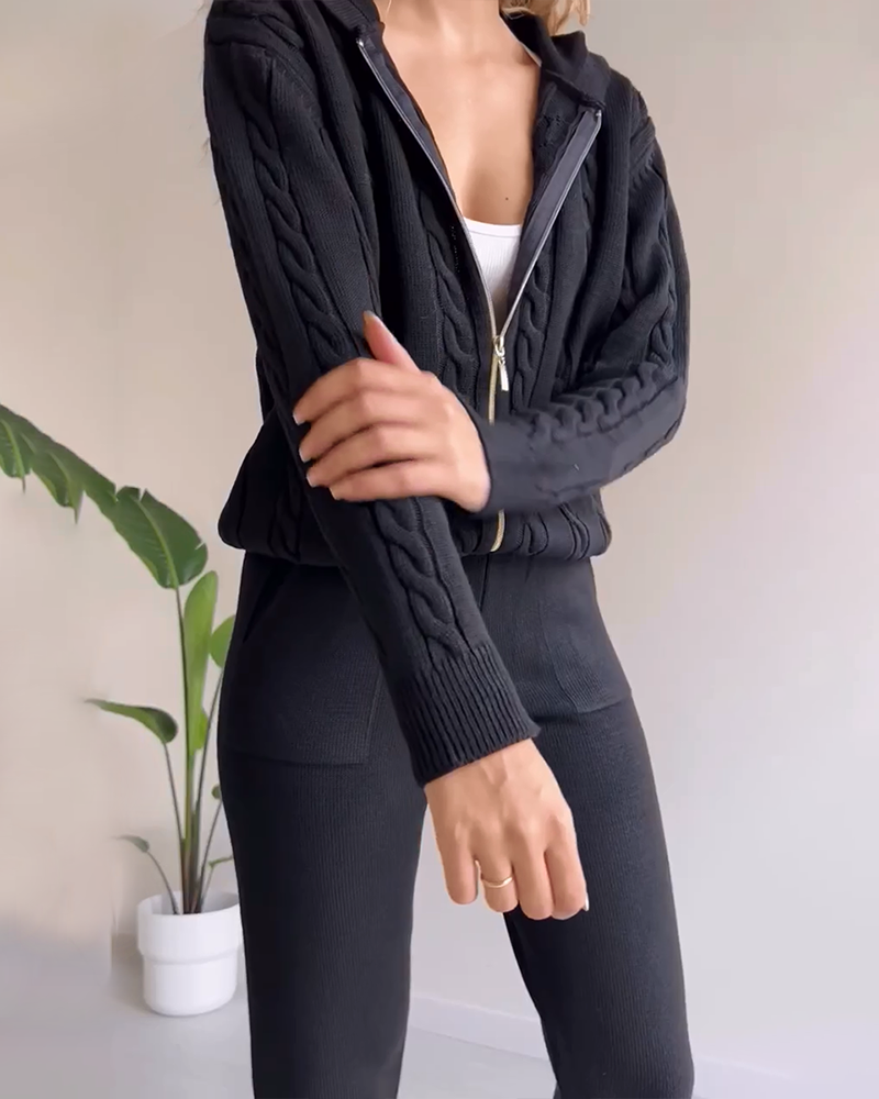 Anouk | Women's Cable-Knit Zip Hoodie & Legging Set