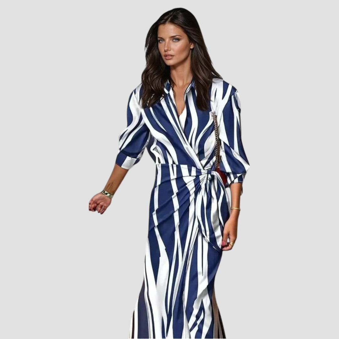 Valentina | Women's Abstract Print Long-Sleeve Wrap Midi Dress