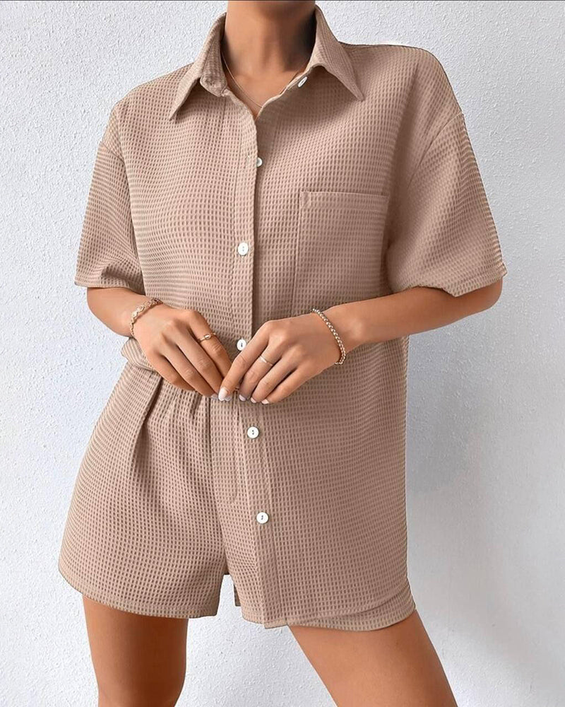 Camille | Women's Short-Sleeve Button-Up Shirt & Shorts Set