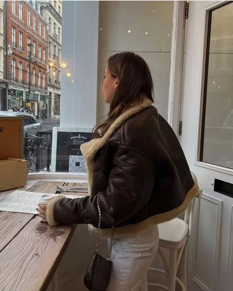 Colette | Women's Shearling Trim Aviator Jacket