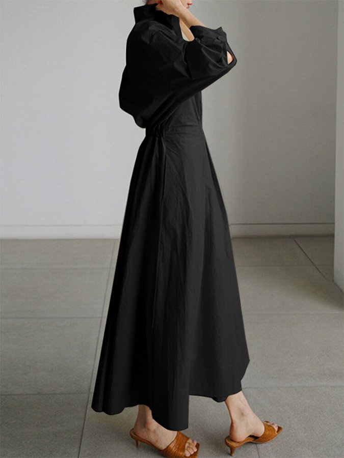 Brynn | Elegant Polo Collar A-Line Maxi Dress