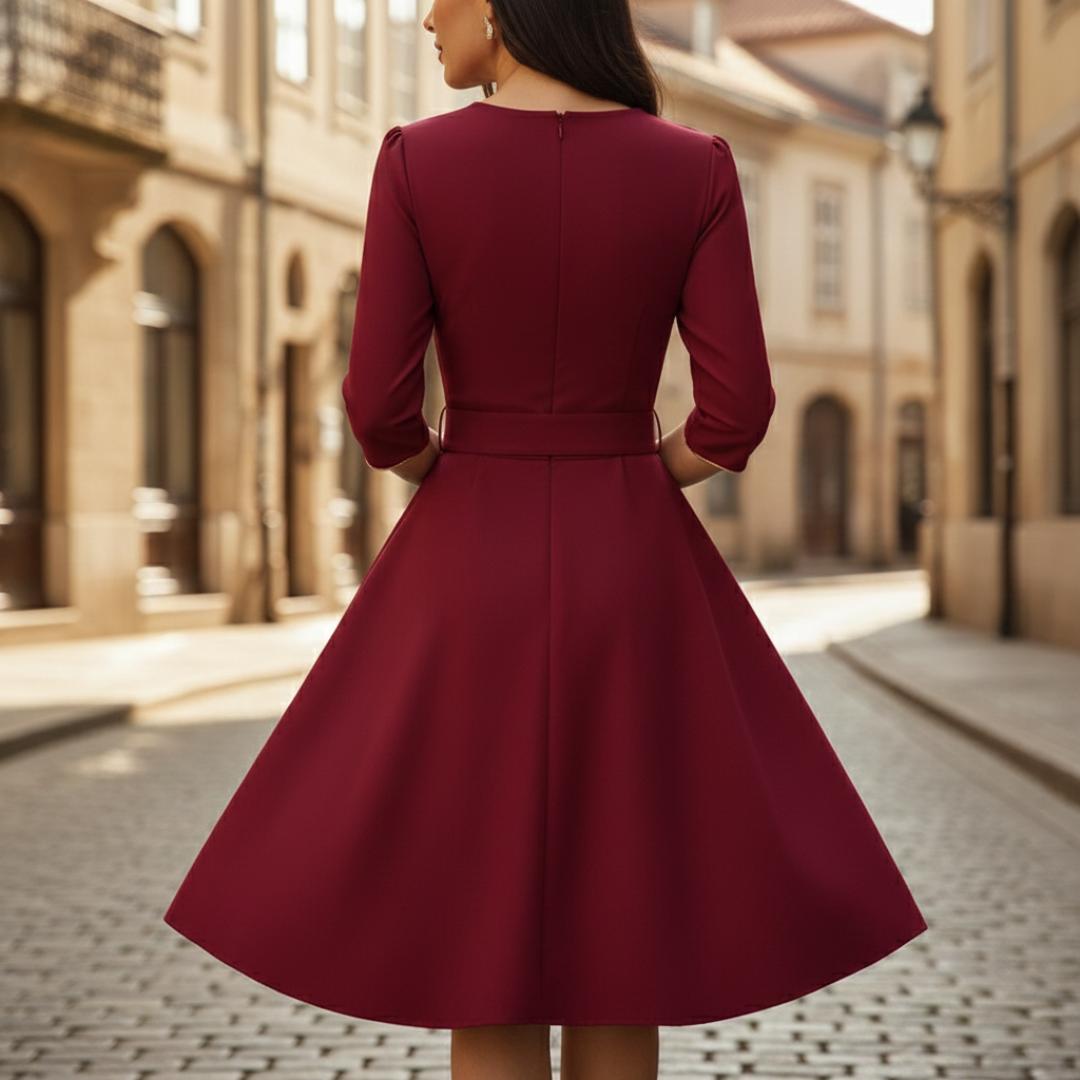 Sienna | Women's Flared Dress with Front Zip and Belt