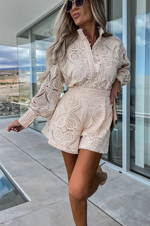 Wrenley | Women's Broderie Lace Shirt & Shorts Set