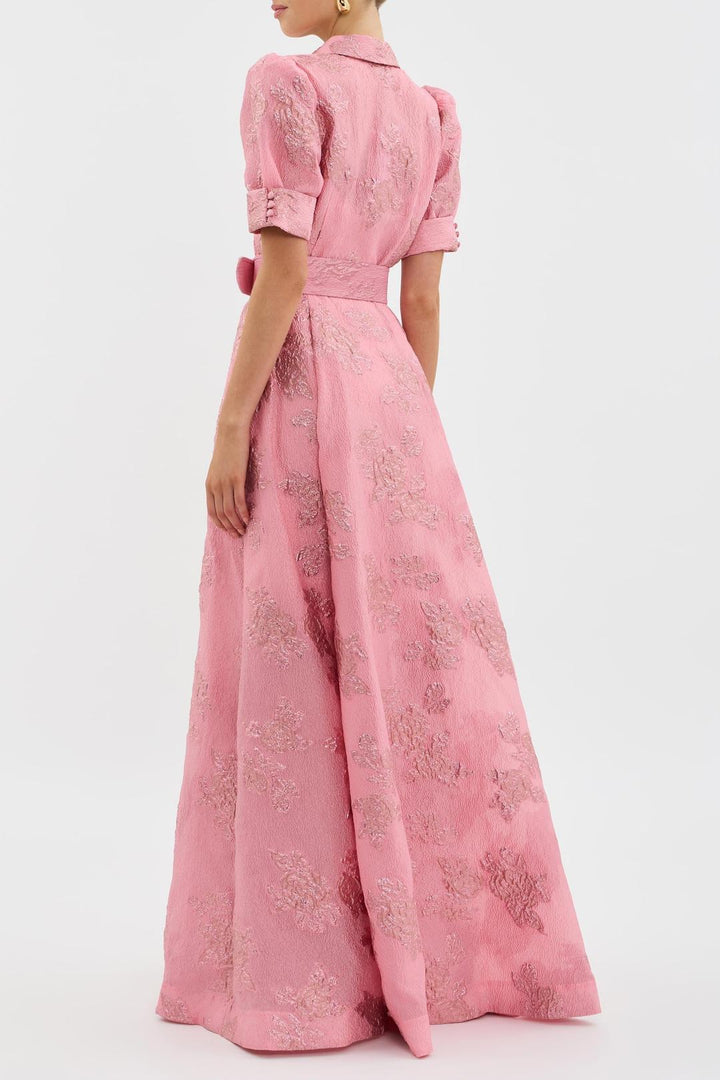 Anabella | Elegant Wedding Guest Maxi Dress with Short Puff Sleeves