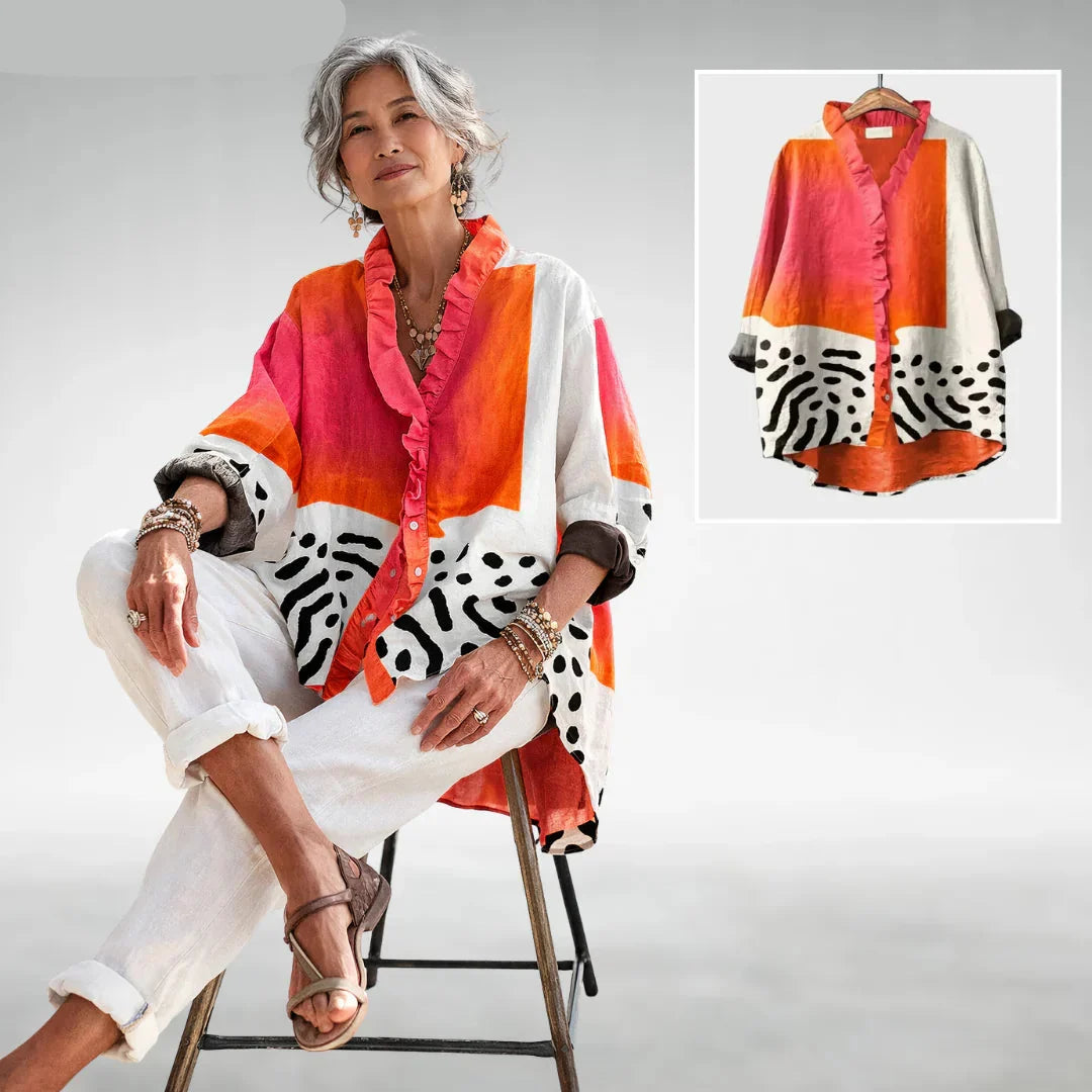 Noa | Abstract Print Ruffle Blouse