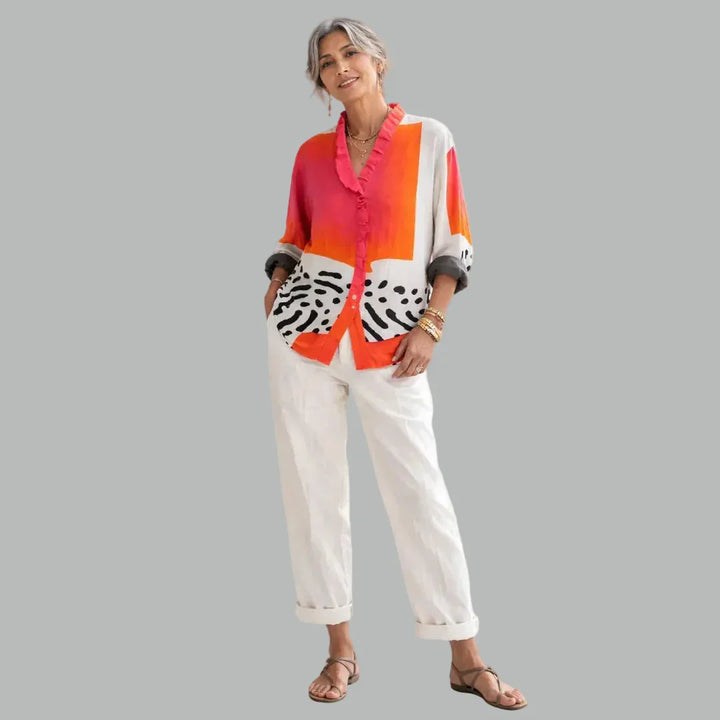Noa | Abstract Print Ruffle Blouse