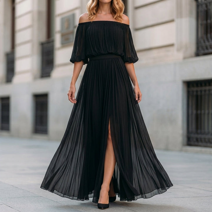 Remi | Ethereal Off-Shoulder Pleated Maxi Dress