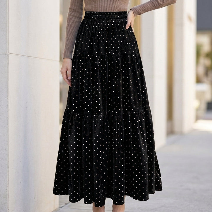 Persley | Vintage Charm Polka Dot Tiered Maxi Skirt