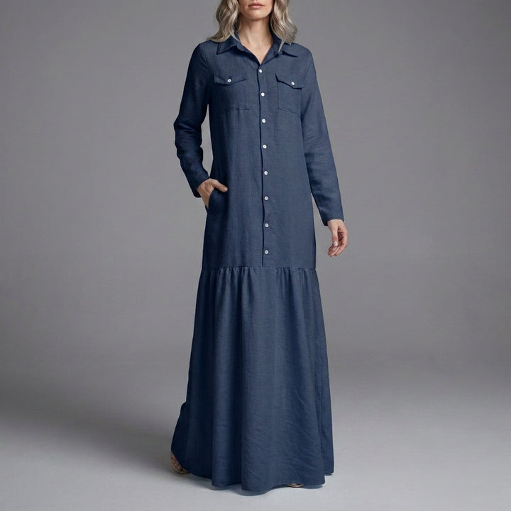 Quinn | Coastal Breeze Button-Front Flowing Maxi Shirt Dress