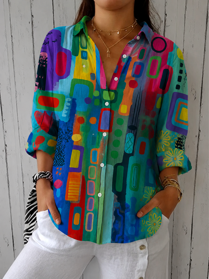 Mckenna | Abstract Print Button-Up Blouse