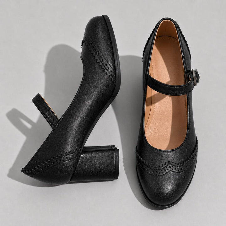 Kristenyah | Brogue Block Heel Mary Jane Shoes