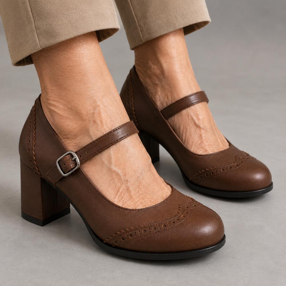 Kristenyah | Brogue Block Heel Mary Jane Shoes