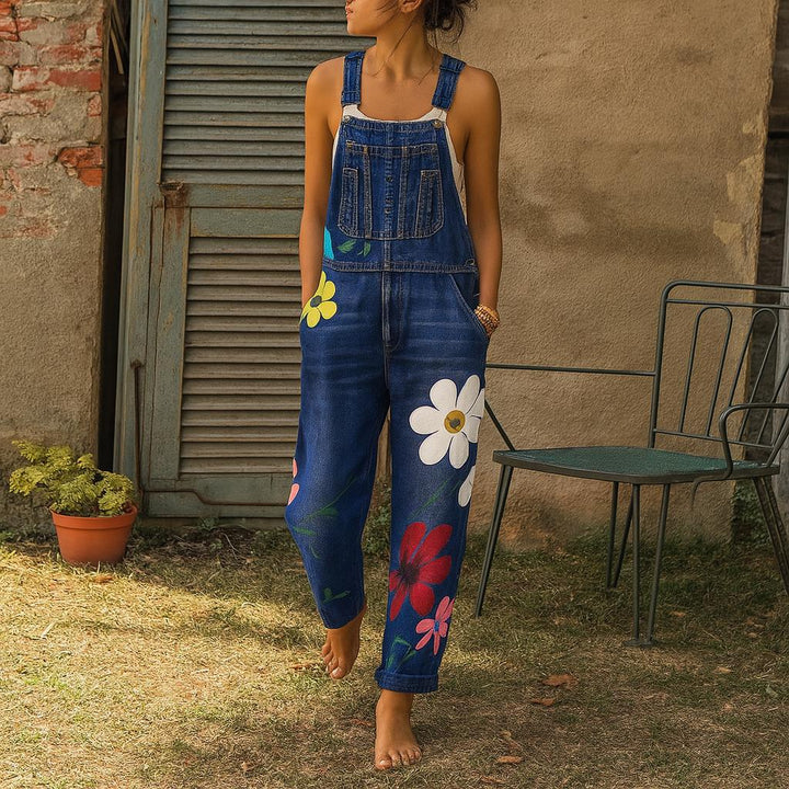 Jessica | Stylish Denim Jumpsuit with Floral Pattern